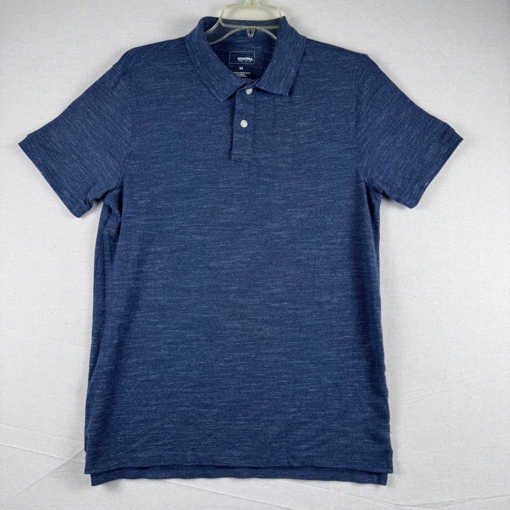 Sonoma Goods For Life Mens Medium Blue Heather Space Dye Short Sleeve Polo Shirt